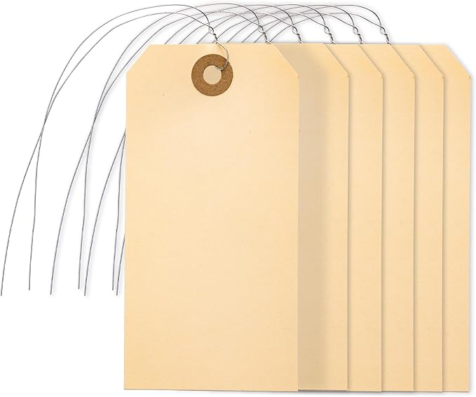 Perco Manila Shipping Tags with Metal Wires — Large Durable Blank Paper Tags 4¾″ x 2⅜″ — Ideal for Labeling and Inventory Use — Box of 100