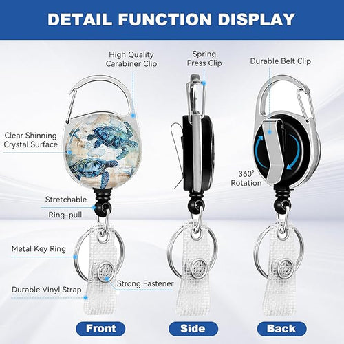 2 Pack Sea Turtle ID Badge Holder with Heavy Duty Retractable Reel Keychain for WomenStudents,Teachers, Nurses, Office Use