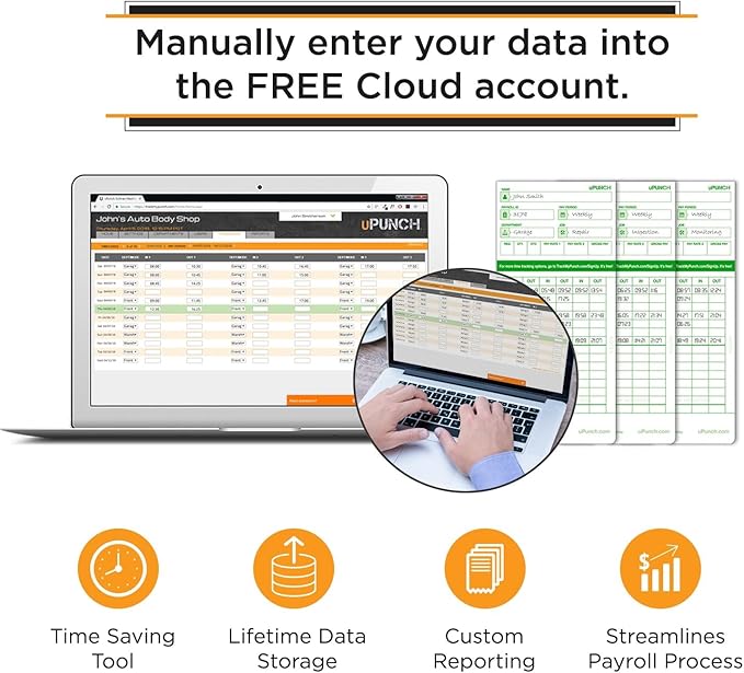 uPunch HN2500 Calculating Time Clock Bundle for Small Business: Auto Align Employee Time Tracking System with 100 Time Cards, Ribbon, and Keys