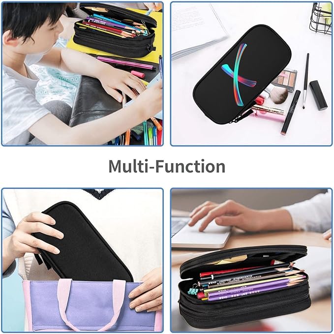 Cute Initial Pencil Case for Kids Students, Large Capacity Pencil Pouch for Boys Girls, Letter Design Pencil Box Pen Bag Office Stationery Organizer, Rainbow Letter X