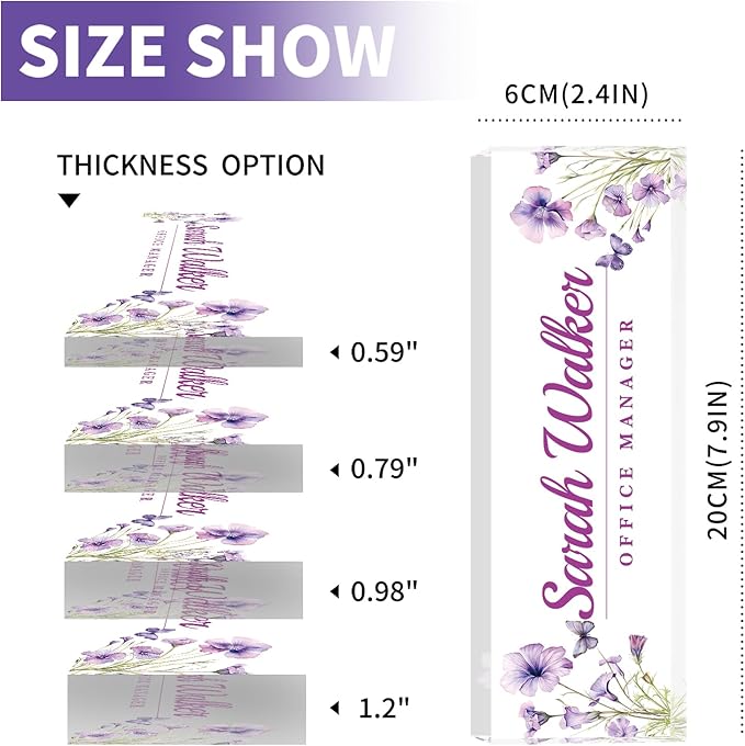 Name Plate for Desk, Desk Name Plate Personalized, Office Decor for Women Men, Acrylic Desktop Accessories, Office Appreciation Gifts for Boss Social Workers Nurse Teacher Employee (Purple)