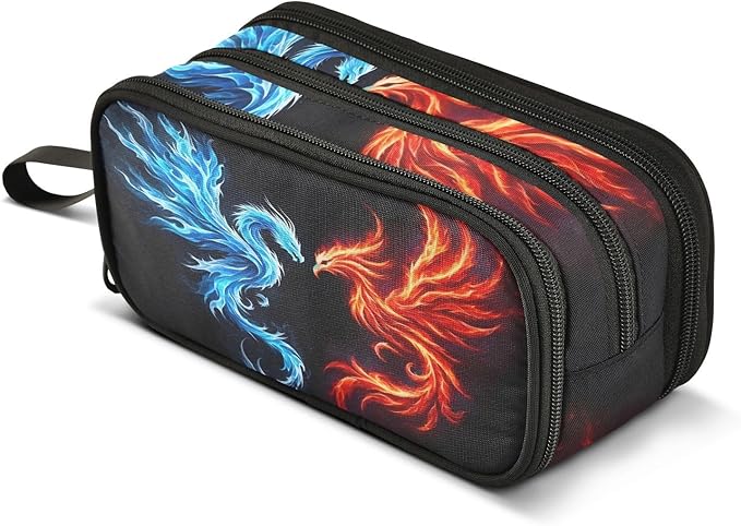 Dragon Phoenix Pencil Case Box Boys Girls Large Pencil Pouch with Zipper Compartments Big Capacity Stationery Pen Bag Organizer for Kids Teens Adults School