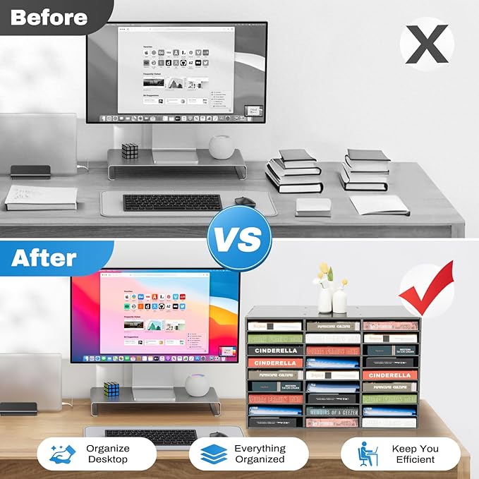 27 Slot Literature Organizer, Vertical Desktop File Sorter Mail Center with Thickened PVC Board, Vertical Paper Storage Cabinet for Classroom, Home & Office (27 Slots Black)