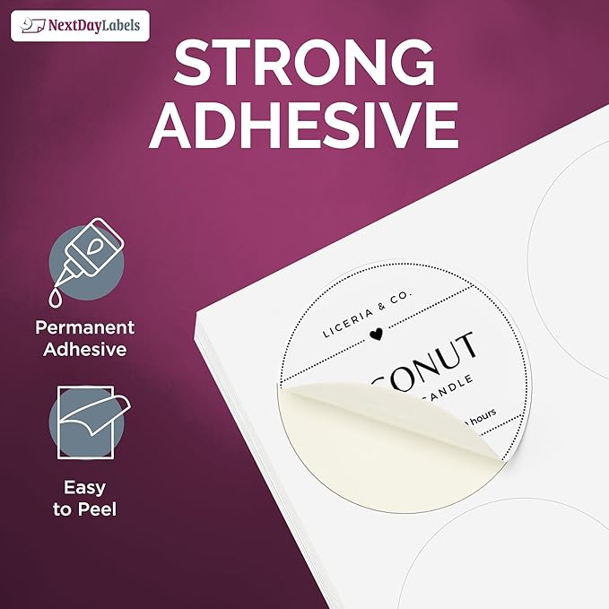 NextDayLabels 1.5 Inch Round Circle Stickers White Blank Labels for Laser Inkjet Printer - 30 Per Sheet Self-Adhesive Jar Candle Product Made in USA - 7500 Labels