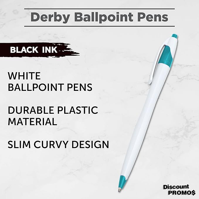 DISCOUNT PROMOS Slim Curvy Ballpoint Pens Set of 10, Bulk Pack - Black Ink, Retractable, Great for Office, School, Tradeshows - Teal