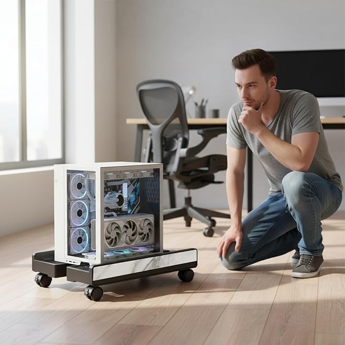 PC Case Stand - Adjustable Portable Shelf | Adjustable Computer Tower Stand with Brake Wheels, Portable Under-Desk Shelf for Laptops, Printers, Monitors, Game Setups, Office, and Floor Storage