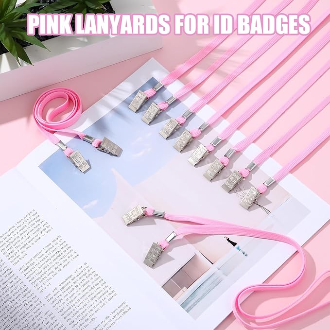 Patelai 100 Pack Double Clip Lanyards Bulk Face Mask Lanyard Twist Free 2 Hook Design Adjustable Badge Neck Strap for ID Name Badge Holder School Conference Office Class Essential (Pink)