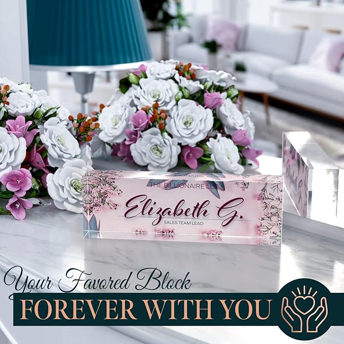 Desk Name Plate Personalized, Custom Name Plates, 2½/x8 Inches, Thick Crystal-Clear Acrylic, Gift Box, Office Desk Decor. USA Made by ACRYLUXE (Glowing)