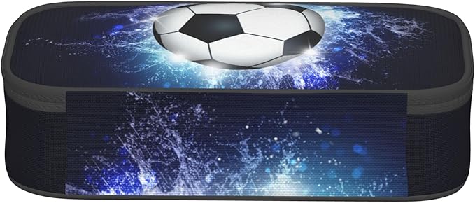 Boys Pencil Pouch with Soccer Ball, Sports Pencil Case Pencil Box for Kids, Big Capacity Black Blue Pencil Holder Pen Bag Storage Organizer Stationery Bag with Zippers