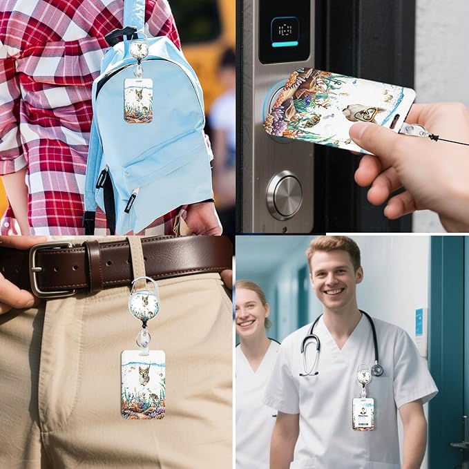 2 Pack Funny Diving Cat&Dog ID Badge Holder with Heavy Duty Retractable Reel Keychain for WomenStudents,Teachers, Nurses, Office Use