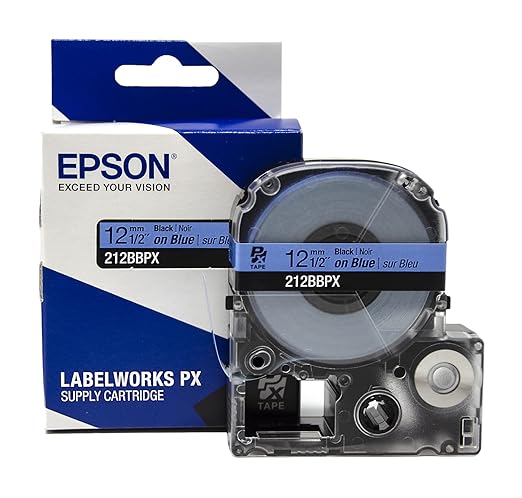 Epson LABELWORKS 212BBPX Genuine PET (Polyester) Tape Cartridge - Black on Blue Label Maker Tape - 1/2" (12MM) Wide, 30'