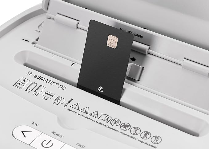 Dahle ShredMATIC SM 90 Auto-Feed Paper Shredder, Cross Cut, 90 Sheet Feed Tray, German Engineered, Jam Protection, Oil Free, SmartPower, P-4 Security, Shreds Staples/Paper Clips/Credit Cards