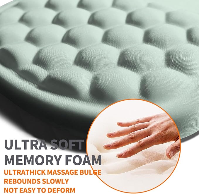 Ergonomic Joint Wrist Support Mouse Pad with Memory Foam Cushion Massage Bump, Carpal Tunnel Pain Relief Mousepad Slope Design for Wrist Rest, 11.8x7.9 in, LightCyan