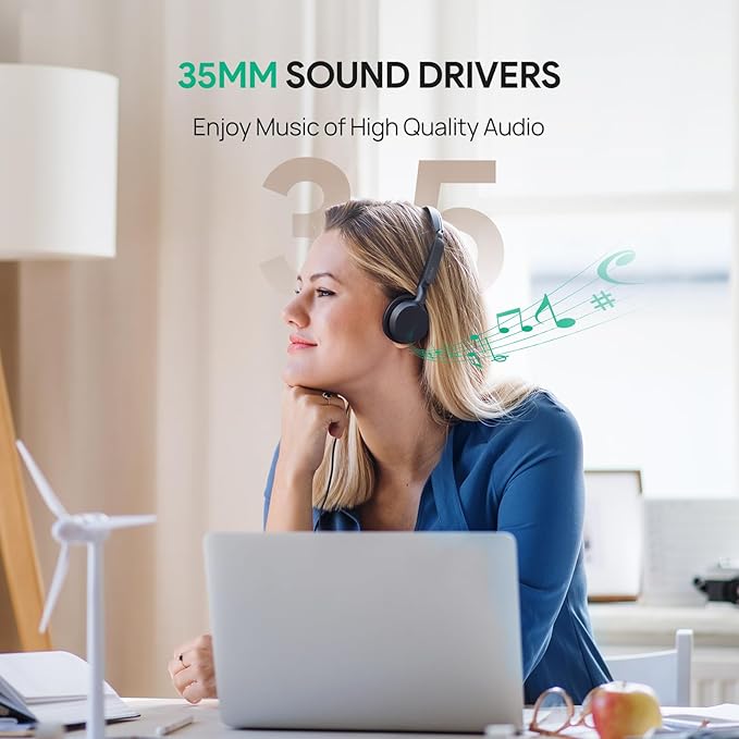 Yealink UH42 USB-A Headset with Microphone for PC Computer, Wired Headset Teams Certified, Noise Cancelling Mic, in Line Control, Mute Button, Cable Length 7.05FT, All Day Comfort