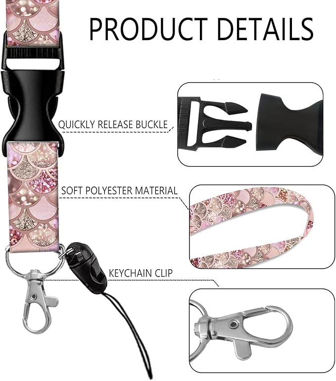 BLOCIT ID Badge Holder with Lanyard - Fashionable ID Card Holders with Retractable Lanyards - Soft Fiber Metal Clip Sturdy Buckle for Key Wallet - Work Nurse Teacher (Colorful Fish Scale)