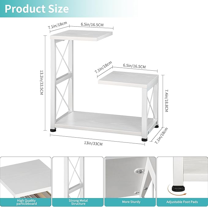 Desk Shelf Organizer, 3 Tier Storage Shelf Riser Display Stand, Wood Desktop Organizer Small Bookshelf, Desktop Shelf for Office Decor and Desk Accessories, White