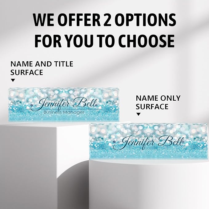 Personalized Name Plates for Office - Gifts for Teacher, Boss, Employee Appreciation - Office Desk Decor (Fancy Blue)