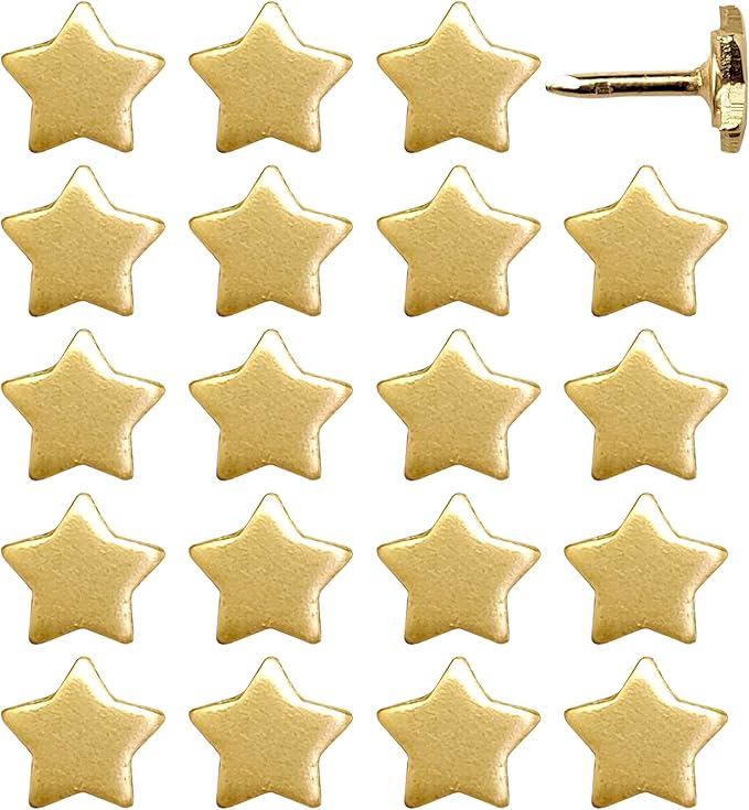 Mini Star Push Pins - Gold Mini Star Pins - for Cork Board, Maps, or Lapel Pin Use - Designed in USA - Set of 20