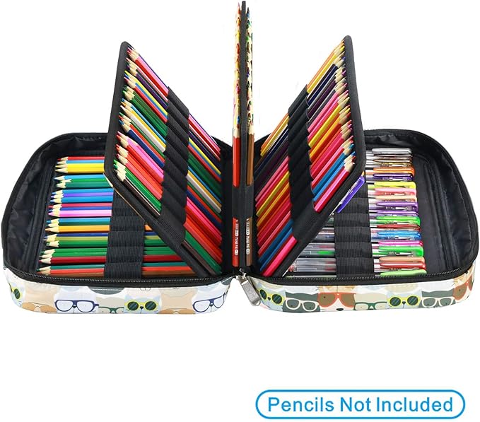 YOUSHARES Colored Pencil Case 220 Slots Pen Case Organizer With Handy Wrap & Zipper, Multilayer Holder for Prismacolor Colored Pencils & Gel Pen (Kitten)