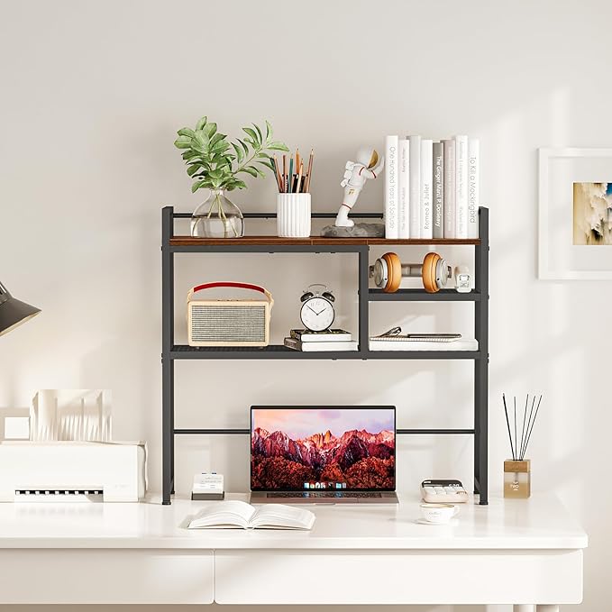 Snughome 31.9" Desk Shelf, Desktop Organizer Shelf, Desk Hutch Dorm, 3-Tier Desk Display Rack, Desktop Bookshelf, Multipurpose Wood Desk Organizer Storage Rack for Home Office Dorm