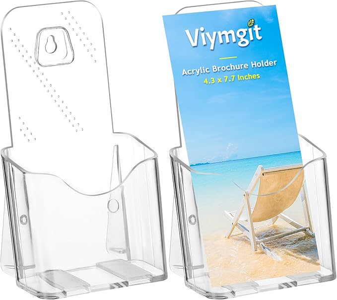 Brochure Holder Stand, 2 Pack 4 inches Acrylic Pamphlet Display Stand Wall Mount/Countertop, Clear Plastic Trifold Rack Card Holder for Organizer Flyer, Leaflets, Document, Literature