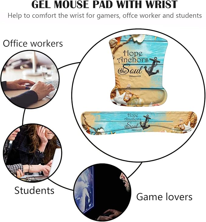 Keyboard Wrist Rest and Mouse Pad Wrist Support Set with Coasters, Non-Slip PU Base Ergonomic Gaming Mousepad for Home Office Working Studying Easy Typing & Pain Relief, Bible Verses Hebrews 6:19