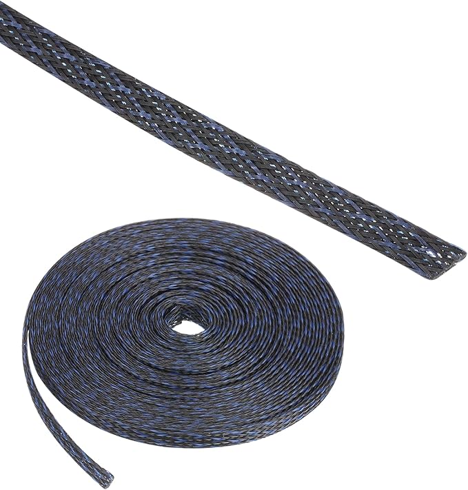 25ft PET Expandable Wire Loom 1/4 Inch, PET Braided Wire Sleeving Cable Management Sleeve Tubing [for Audio Video Home Office Cord Protector]-Black Blue