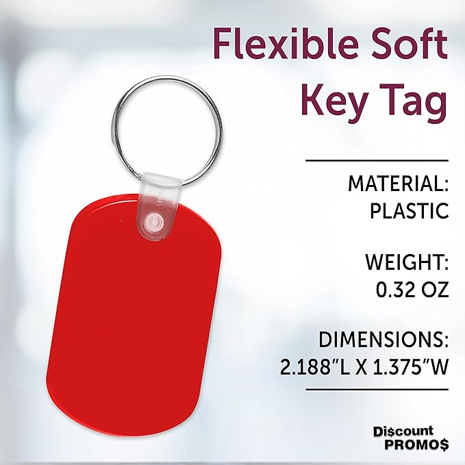 DISCOUNT PROMOS Tag Soft Plastic Keychains - 10 pack - Small Key Tag Chain For Staying Organized - Rubber Key Ring Keychain – Red