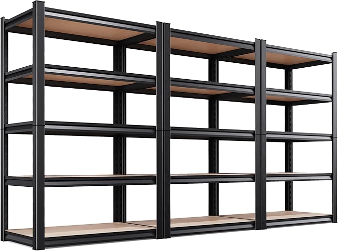 Set of 3 Garage Shelving 5-Tier Heavy Duty Storage Shelves, Adjustable Metal Shelving Unit, Utility Garage Organizer Shelf for Basement, Pantry, Kitchen, Warehouse,15.7" D x 35.4" W x 71.2" H