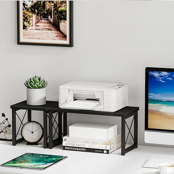 Honiter Desk Shelf Desktop Organizer 2 Tier Wood Small Bookshelf,Rustic Brown Freestanding Adjustable, Organizer, Stackable, Desk Stand, Storage Organizers, Kitchen Counter Display Rack