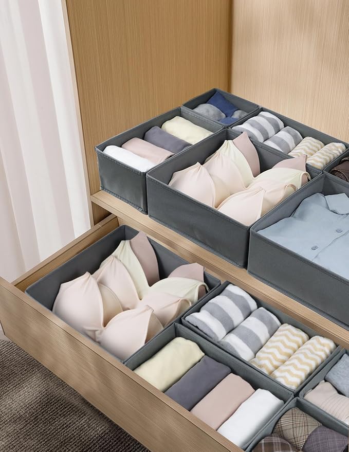 16 Pack Drawer Organizer Clothes, Foldable Fabric Dresser Organizer Closet Organizers and Storage Box for Underwear,Folded Clothes,Baby Clothing,Socks,Bra,Towels,Ties(Gray)