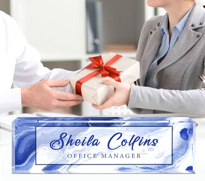 Custom Acrylic Name Plate for Desk, Employee Appreciation Gifts, Office Decor, Personalized, Funny Gifts for Coworkers Boss Teacher (Blue/White)