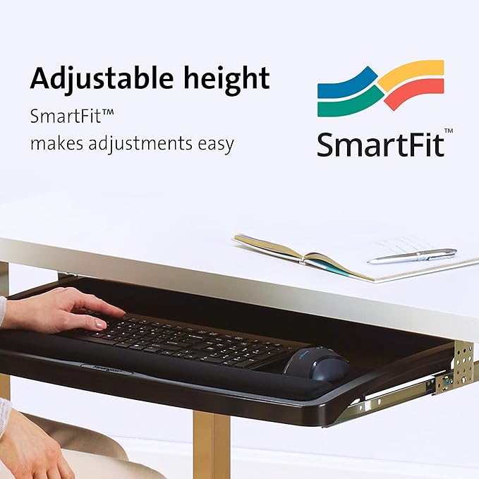 Kensington Keyboard Tray Under Desk, SmartFit Ergonomic Slide-Out Keyboard Drawer with Cable Management, Extra-Wide Height Adjustable Keyboard Holder, 24.5" x 11.75", Black K60004US