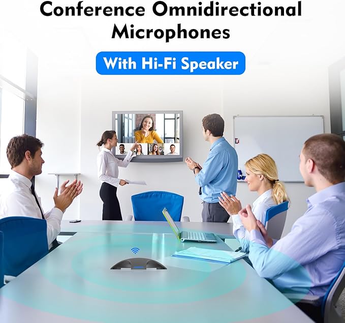 TOALLIN S68 Speakerphone, Wireless Conference Microphones with Speaker, 360° Omnidirectional Voice Pickup, Bluetooth & USB Computer Speaker and Noise-Reduction Mics for Business Meetings