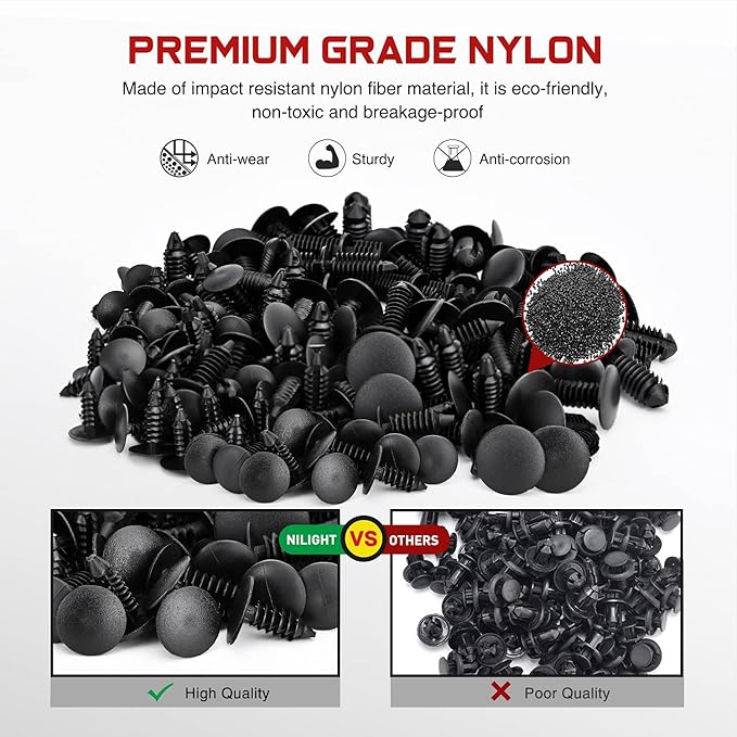 Nilight 146PCS Automotive Christmas Tree Clips Assortment -6 Most Common Sizes Universal Auto Body Shield Retainer Fastener Clip with Fasteners Remover, Replacement for GM Ford Honda Chrysler