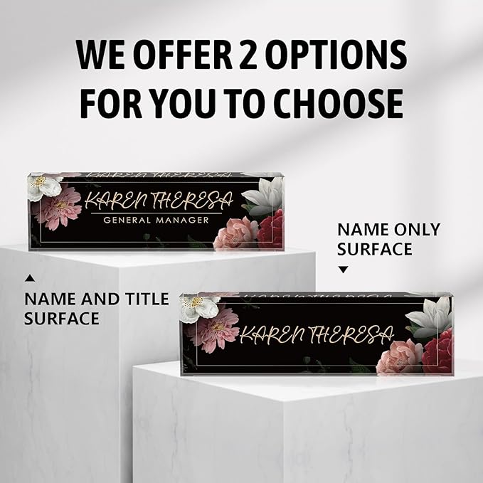 Custom Office Name Plate, Personalized Gifts for Women & Men, Appreciation Gifts for Employees, Boss, Teacher - Office Desk Accessory (Hibiscus Flower)