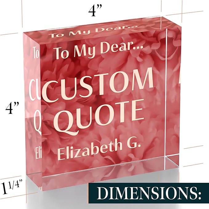Personalized Gifts, Custom Quote Block Letter Board,Crystal-Clear Acrylic With Gift Box,17 Styles, Holiday and Christmas Gift for Mom, Dad, Girlfriend, Him or Her, Husband, Wife (4"x4, Rosy)
