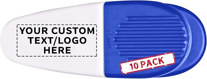 10 Magnetic Memo Holders Set - Customizable Text, Logo - Large Clip, Plastic - White Blue