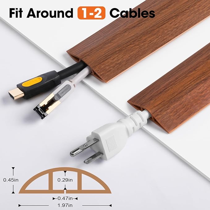 10 FT Floor Cord Cover, Cord Covers for Wires on Floor, Cord Protector, Floor Cable Cover, Hide Extension Cord Covers for Floor, Cable Cavity: 0.47" (W) x 0.29" (H) - Brown