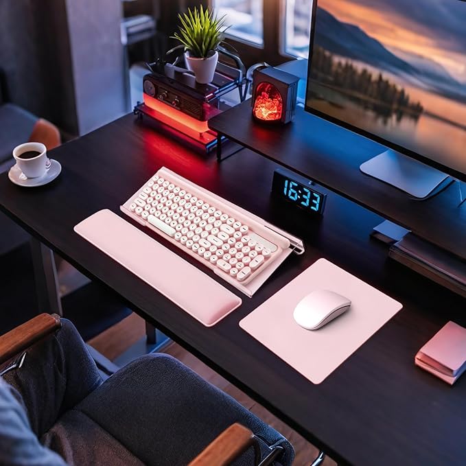 Computer Keyboard Wrist Rest Bracket, Memory Foam Keyboard Wrist Rest Set, Non-Slip Silicone Base, pergonomic and Convenient Typing, ain Relief,Suitable for Office, Work, Gaming (Pink)