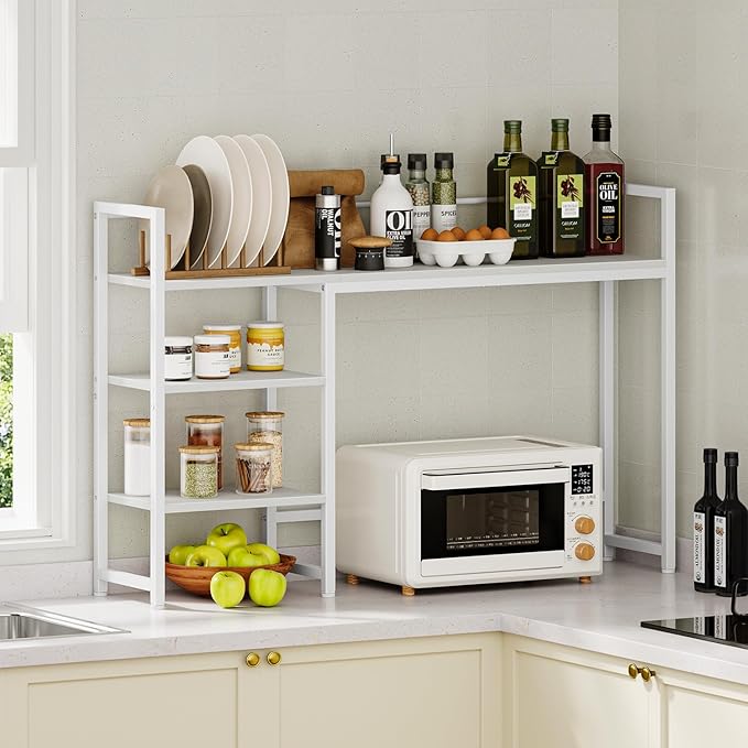 Snughome Desk Shelf, 44.9" Large Desktop Organizer Shelf, Desk Hutch for Monitor, 4 Tier Display Rack, Wooden Desktop Bookshelf Storage Rack for Home Office Dorm