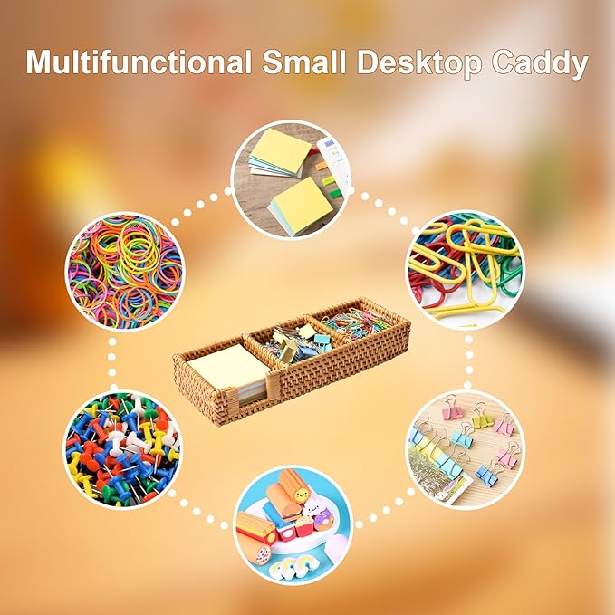 3 x 3 Inch Sticky Note Holder,Rattan Post It Note Dispenser,3 Slot Sticky Note Dispenser,Wicker Post It Holder for Home Office Desk Decor,Honey Brown