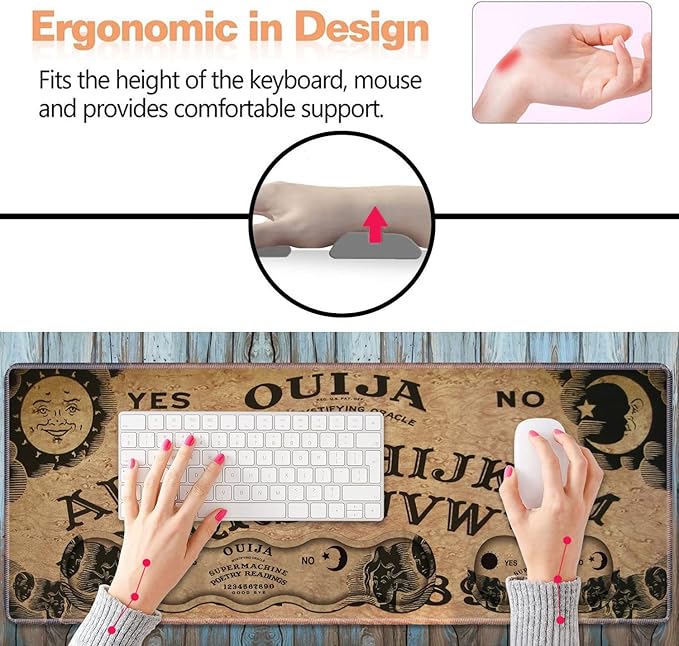 Ergonomic Keyboard Wrist Rest & Mouse Pad Wrist Rest Set, Large XXL Gaming Mousepad 31.5"x 11.8", Memory Foam, Easy Typing Pain Relief, Multifunctional Desk Mat for Office & Home, Retro Ouija Board