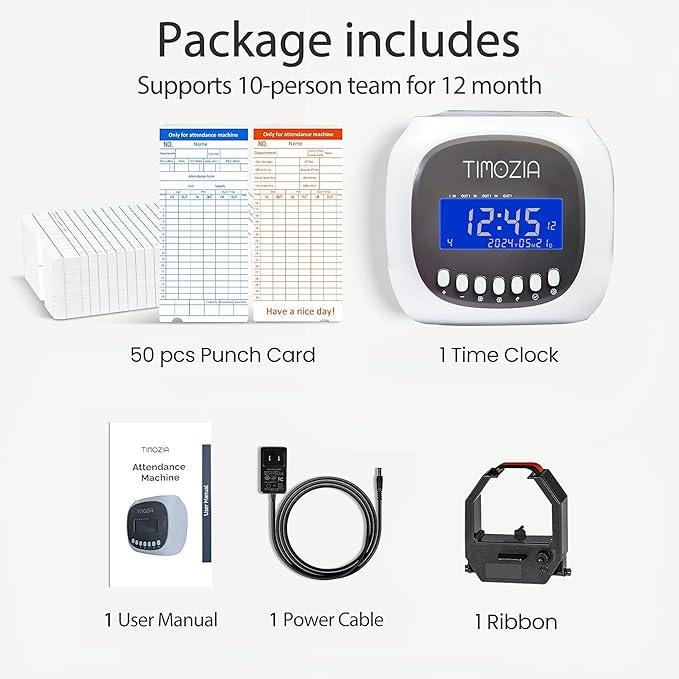 Time Clocks for Employees Small Business, Auto-Align Time Clock, 6 Punches per Day Time Machine, Clock in Machine for Employees with 50 Time Cards and 1 Ink Ribbon