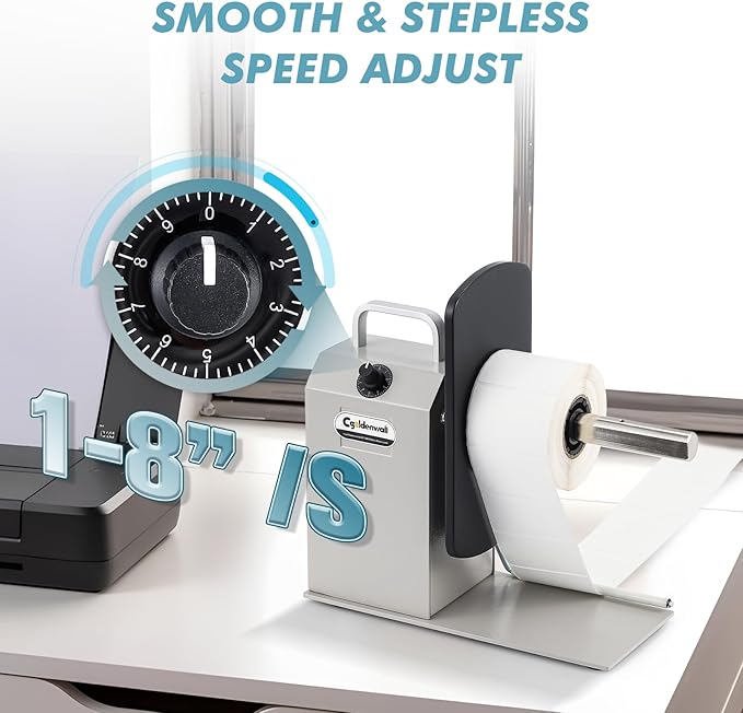 CGOLDENWALL Automatic Label Rewinder, 9.8" Dia. Bidirectional Rewinding, 1/1.5/3" Core, Speed Ajustable, Thermal Label Hangtag Washing Label, Synchronize with Various Printers