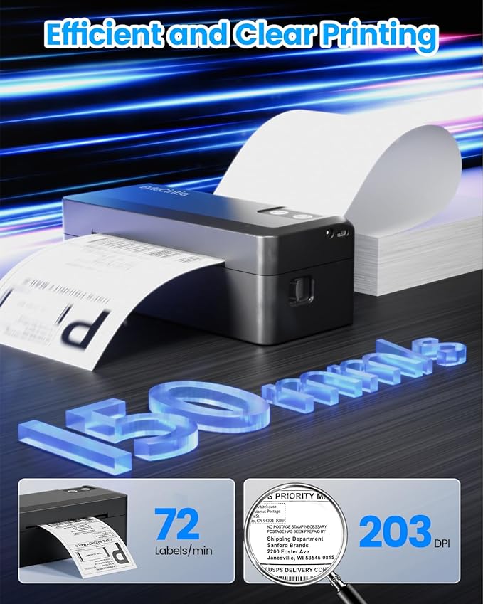Bluetooth Thermal Shipping Label Printer, 4x6 Shipping Label Printer for Small Business, Support Android, iOS, Windows & Mac, Works with Amazon, Ebay, Shopify, Etsy