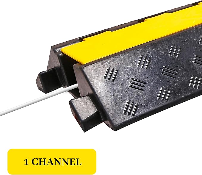 Rubber Cable Ramp Cable Protector Ramps Wire Hose Protective 1 Channel Traffic Rubber Plastic Cord Cover Speed Bump for Asphalt Concrete Gravel Driveway Outdoor, 1 Pack