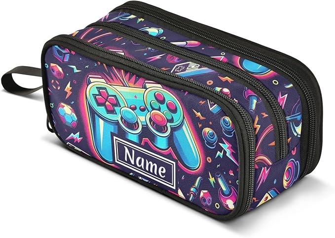 Custom Bright Game Joystick Pencil Case Box Boys Girls Personalized Name Large Pencil Pouch Stationery Pen Bag Organizer for Kids Adults School Office