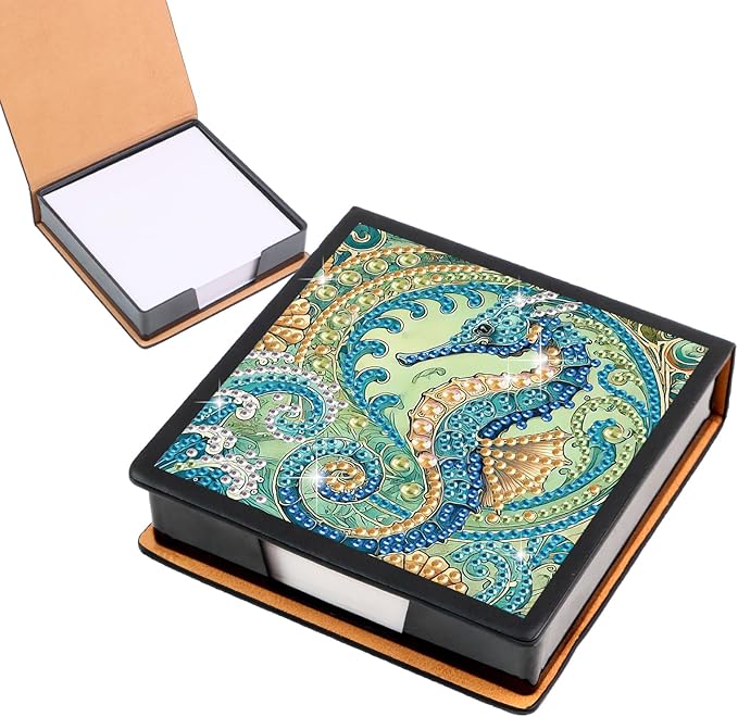 Seahorse Diamond Painting Kit Note Box,Memo Paper Storage Box Diamond Art,Sticky Note Holder Diamond Art,Diamond Painting Memo Pad For Office Desk. (Seahorse)