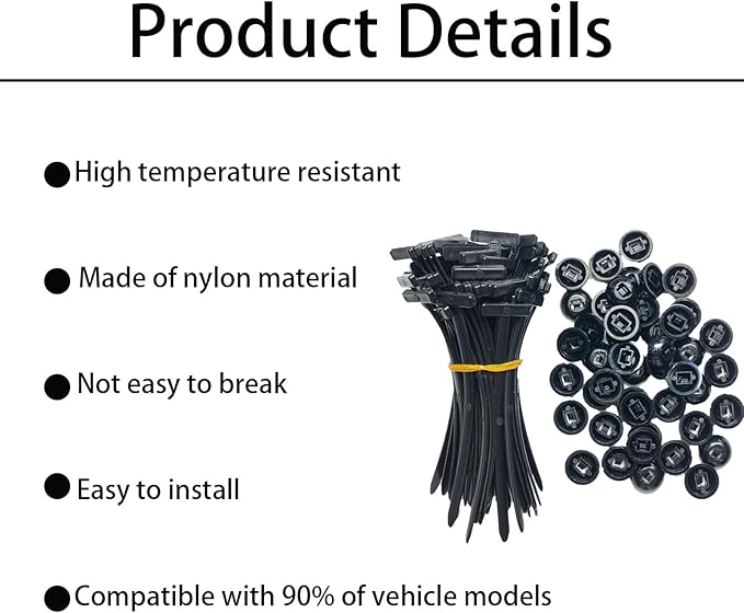 100PCS Heavy‑Duty Self‑Locking Nylon Cable Tie Clips – UV‑Resistant Multifunctional Push Rivet Fasteners for Automotive Fender, Trunk, Engine Cover & Interior Trim (100)
